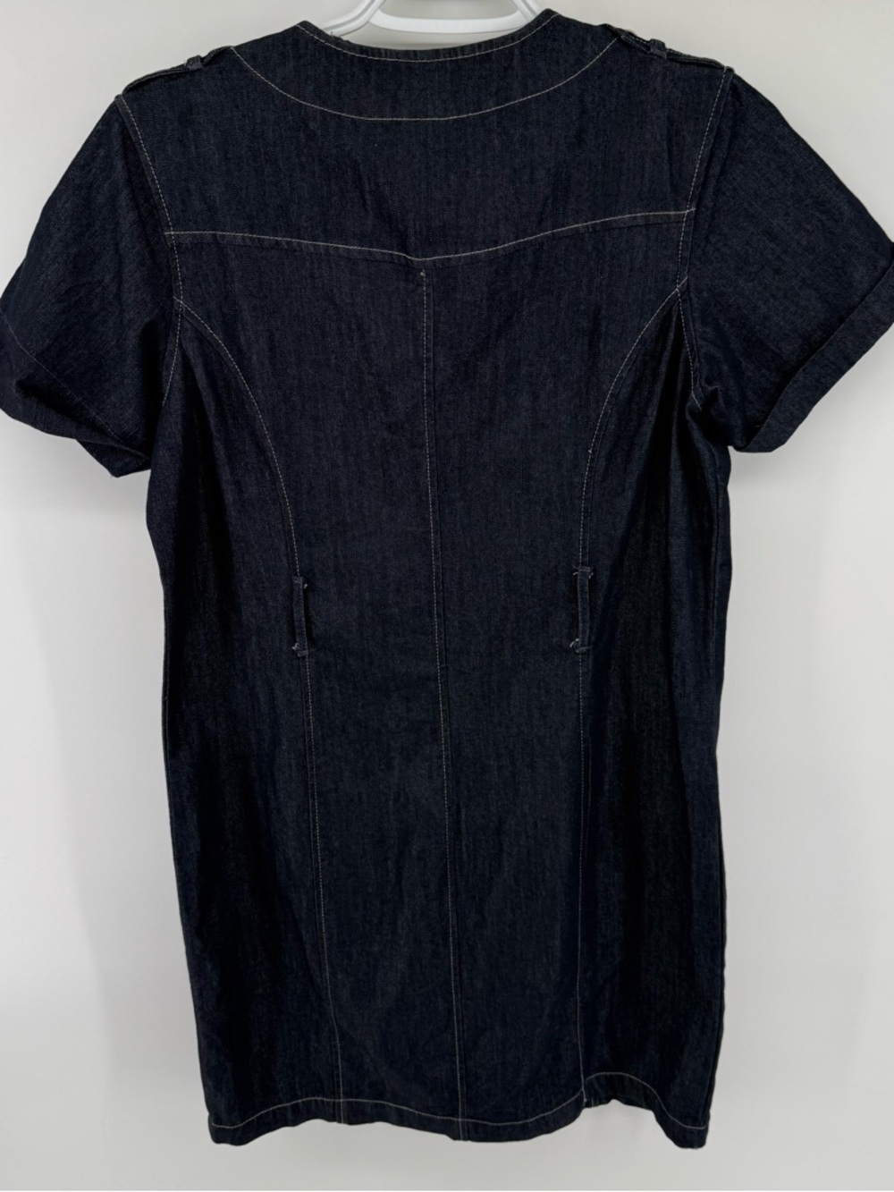 Y2K Denim Deja Bleu Premium Dark Wash Full Zip Front Mini Dress Moto Womens M - Picture 2 of 4